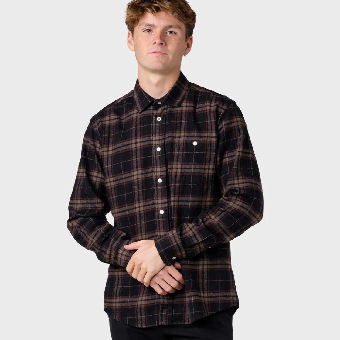 KLITMØLLER COLLECTIV Klitmøller Collective Rocco Skjorte, herre (Brown Check) Hot