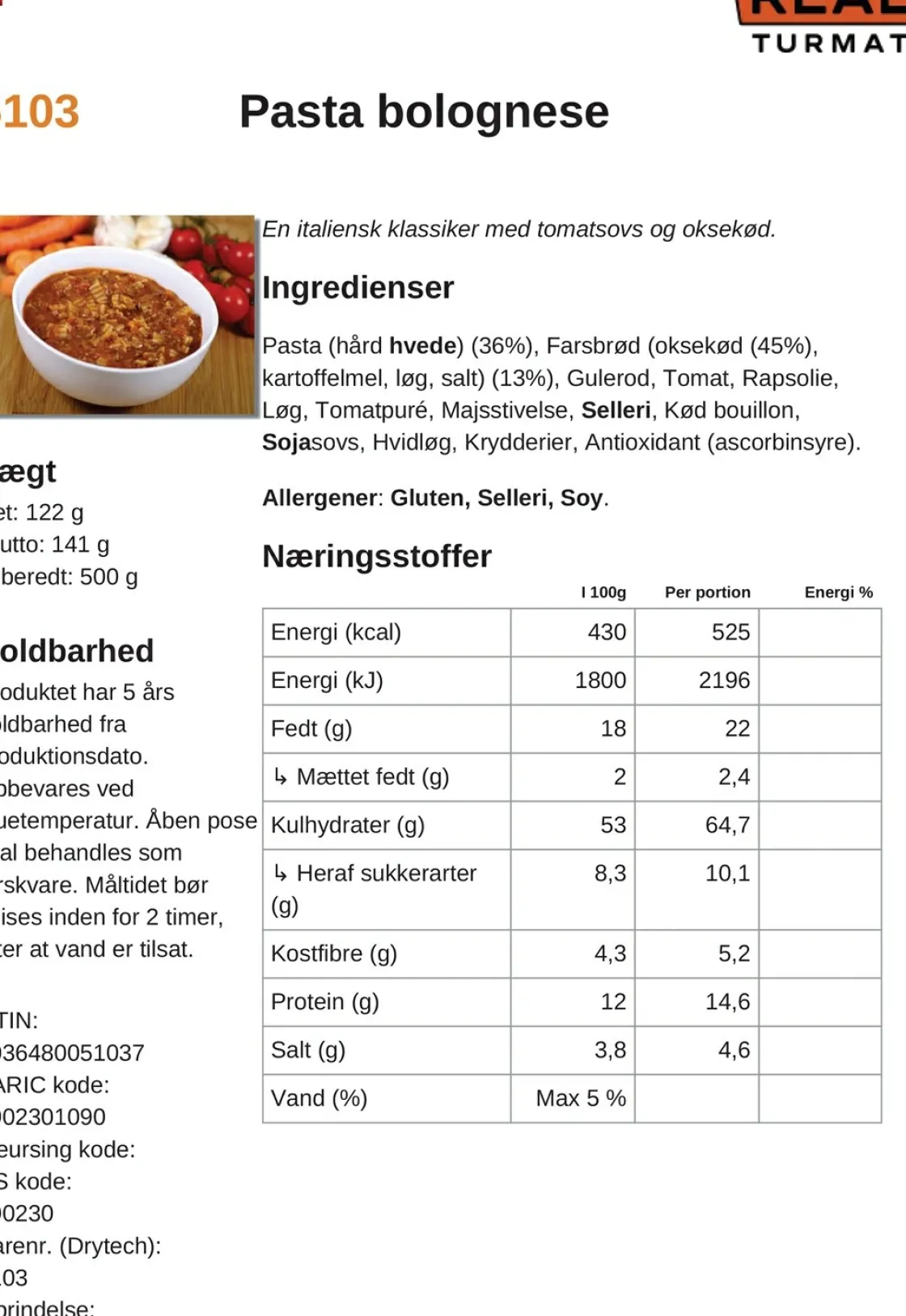REAL TURMAT Pasta Bolognese Clearance